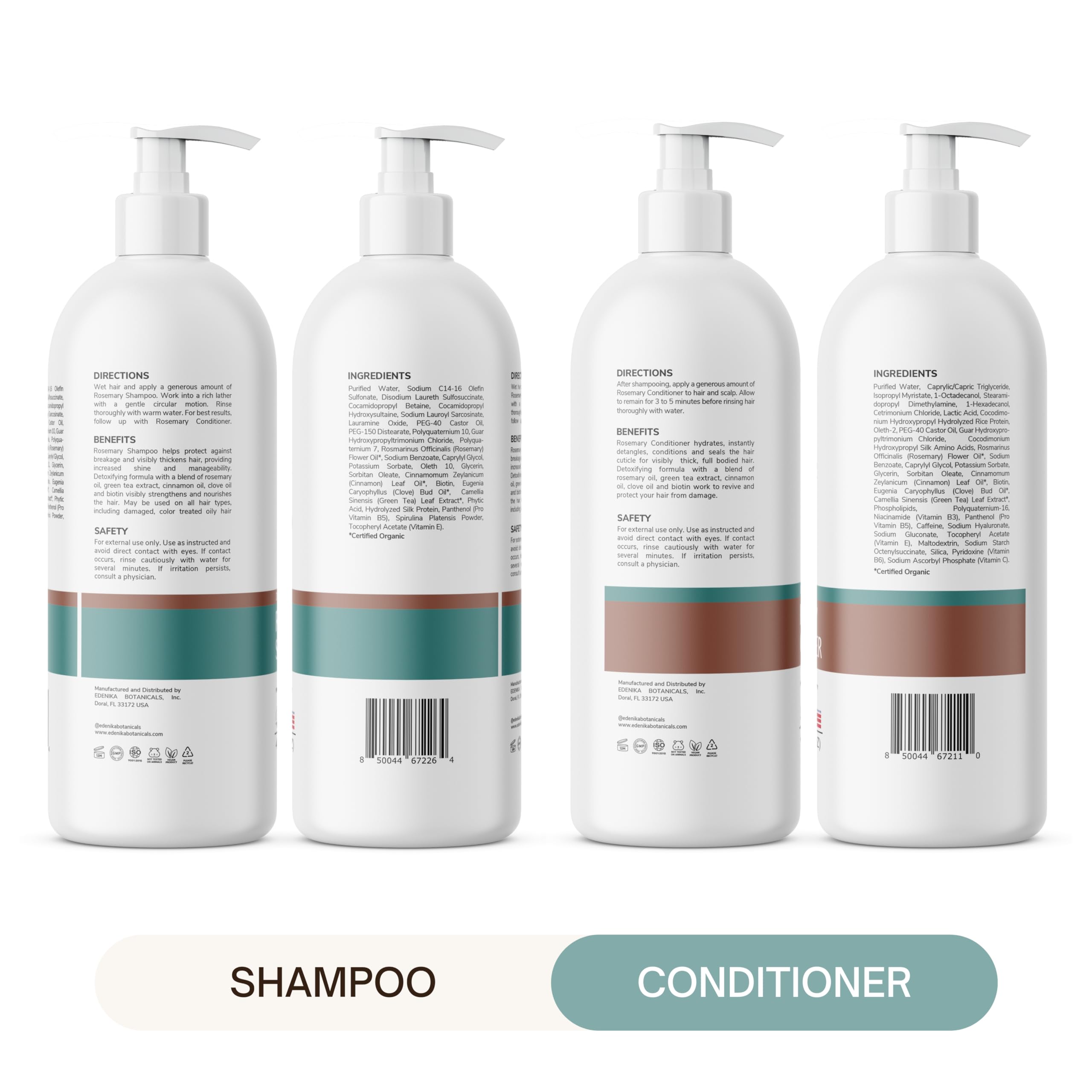 Rosemary Shampoo and Conditioner Set with 100% Rosemary Oil & Biotin for Thinning Hair, Anti-Hair Loss & Strengthening Botanical Formula, Women & Men, Sulfate-Free