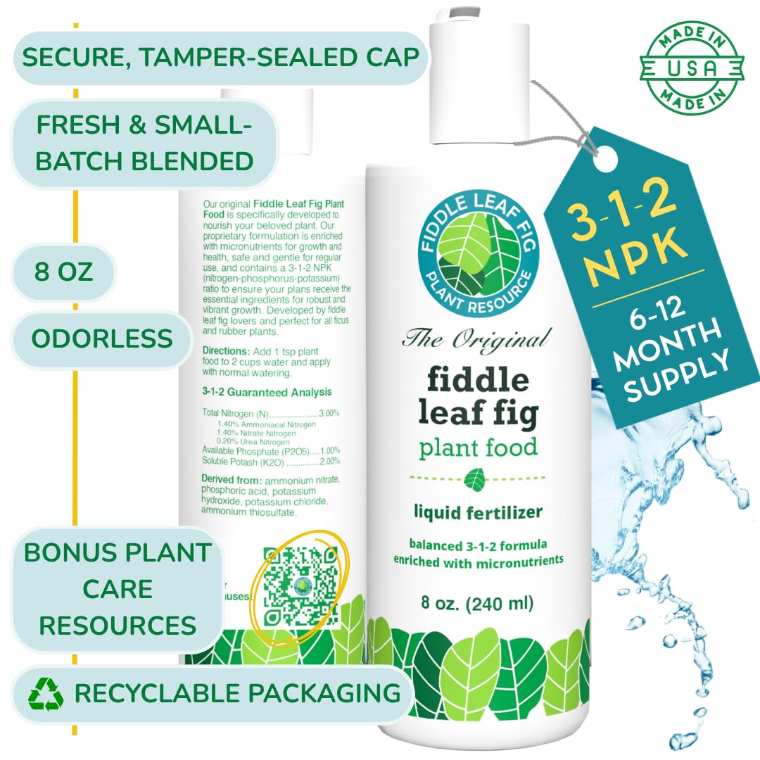 Fiddle Leaf Fig Plant Food, 3-1-2 NPK Liquid Fertilizer for Ficus, 8 oz