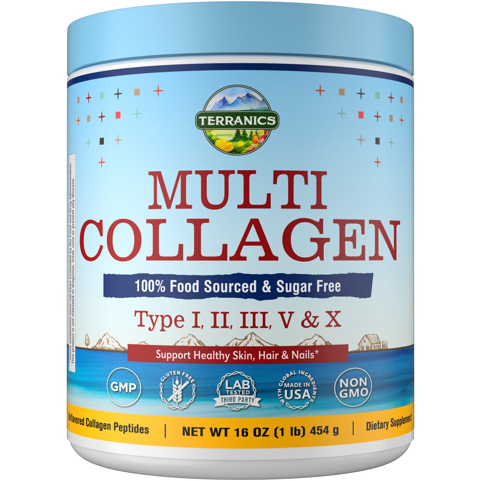 Terranics Multi Collagen Peptides Powder, Type I II III V X Hydrolyzed Collagen for Women+Men, Collagen Supplements, Fast Dissolve, Unflavored Colageno, No Sugar, Keto, 8oz