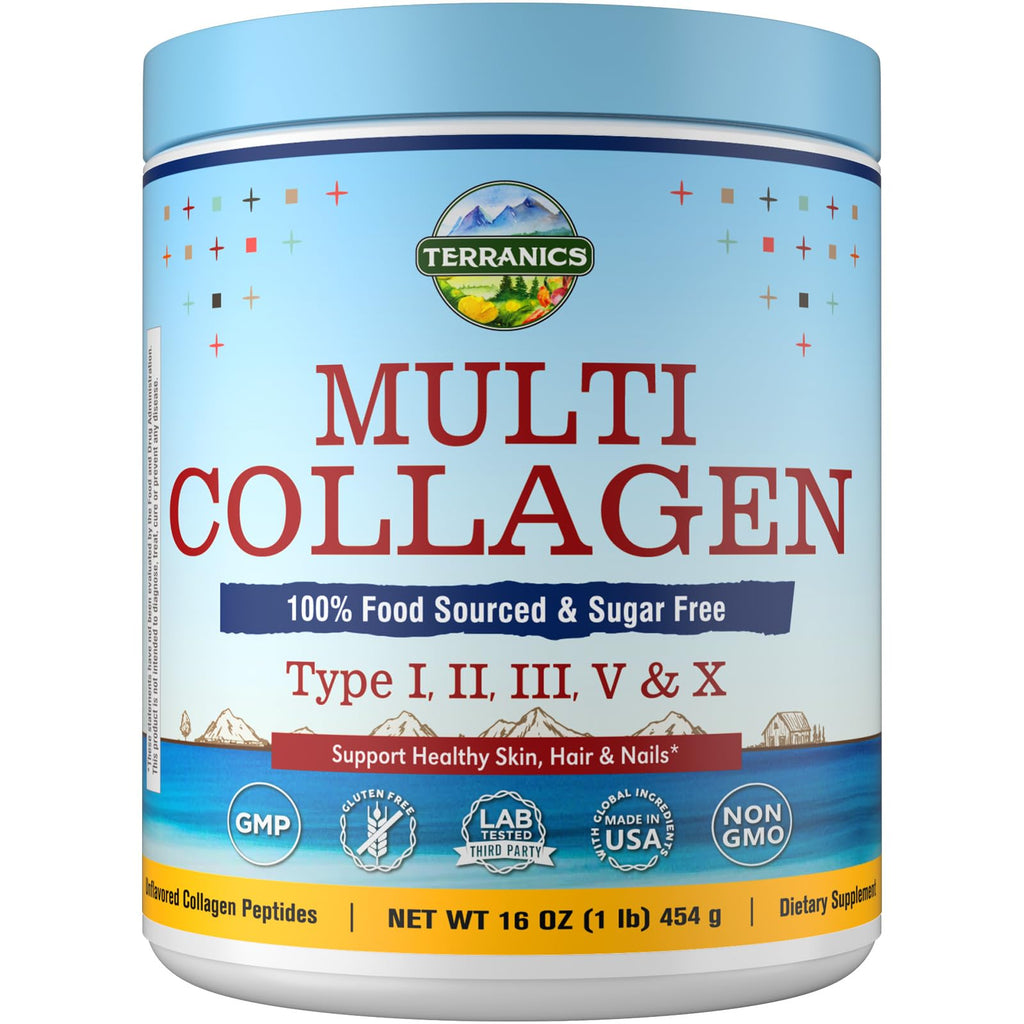 Terranics Multi Collagen Peptides Powder, Type I II III V X Hydrolyzed Collagen for Women+Men, Collagen Supplements, Fast Dissolve, Unflavored Colageno, No Sugar, Keto, 8oz