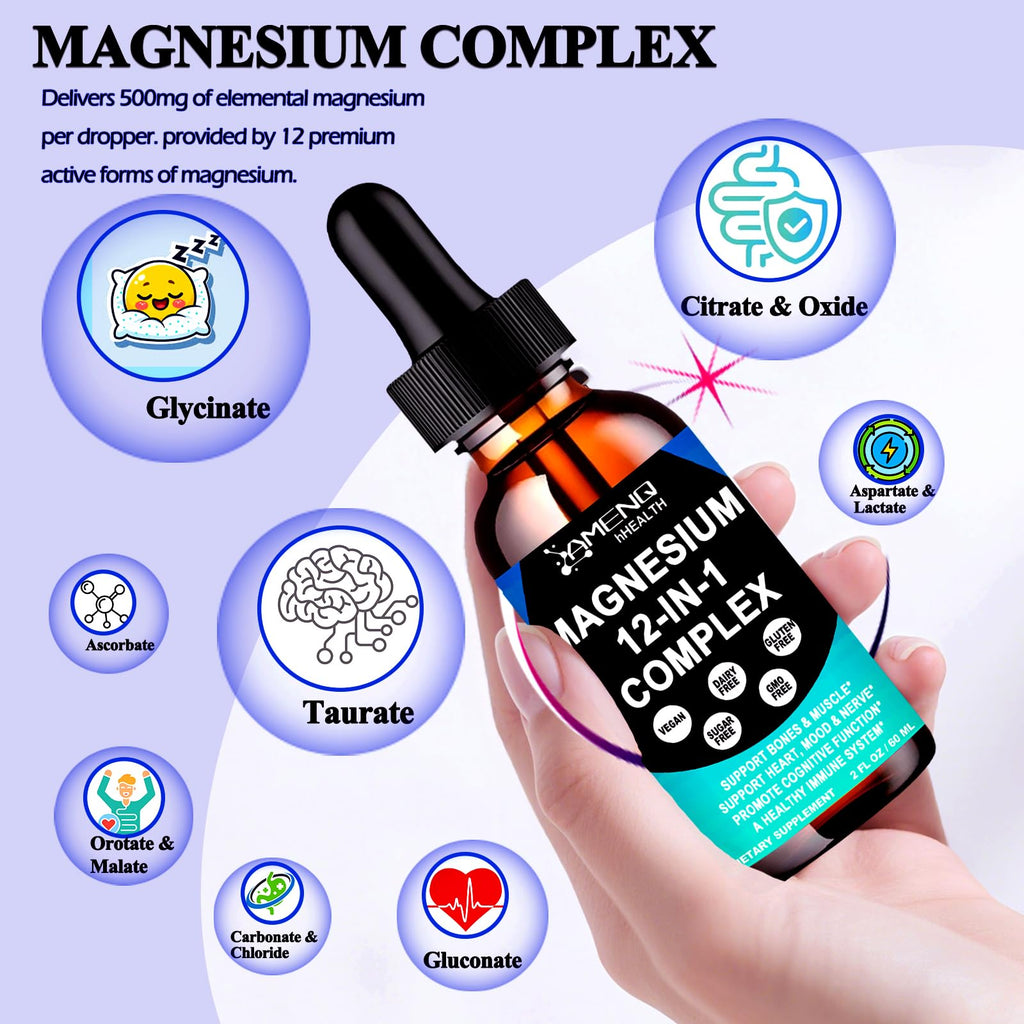Magnesium Complex for Women & Men, Magnesium 12 in 1 Liquid Supplement, 2Oz