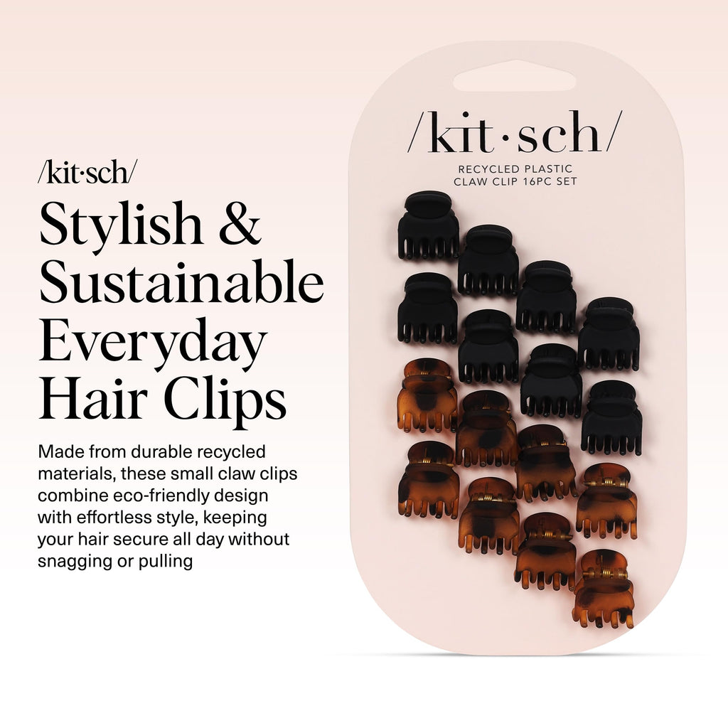 Kitsch Mini Hair Clips for Women - Tortoise & Black, 16 Pcs | Stays In Place Without Pulling or Snagging, Durable & Sturdy Plastic Small Hair Clips For Bangs, Stylish Hair Accessories