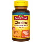 Nature Made Extra Strength Dosage Choline Supplements, 60 Capsules | Choline Supplements 800 Mg per 3 Capsules, Brain Health, Mood, Muscle & Liver Support, Vegetarian, 20 Day Supply