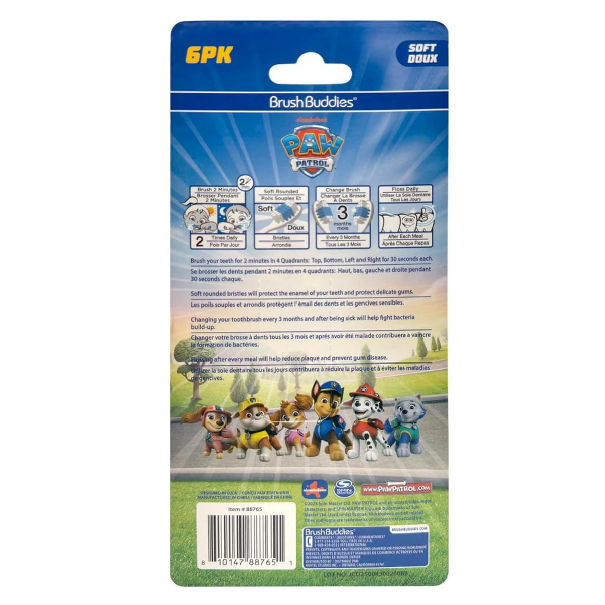 Brush Buddies Paw Patrol Kids Toothbrush Set of 6 Pack Soft Bristle Toothbrushes for Toddlers Ages 2+, Extra Gentle Bristles, Small Head, Easy Grip Handle, Fun Paw Patrol Characters, Kids Oral Care