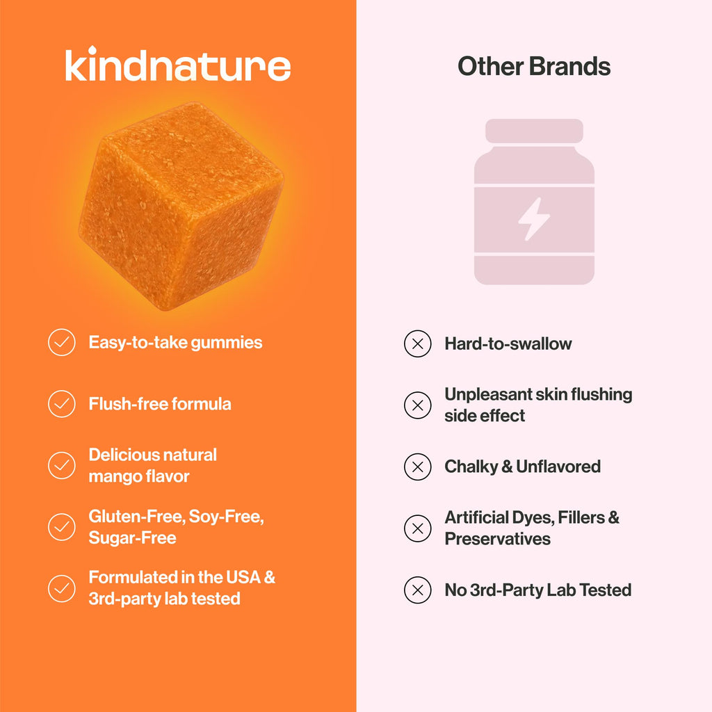kindnature Vitamin B3 Niacinamide Gummies 500mg – Flush-Free Niacin Supplement – Supports Skin, Energy & Nervous System Wellness – Vegan, Gluten-Free, Soy-Free – 90 Gummies
