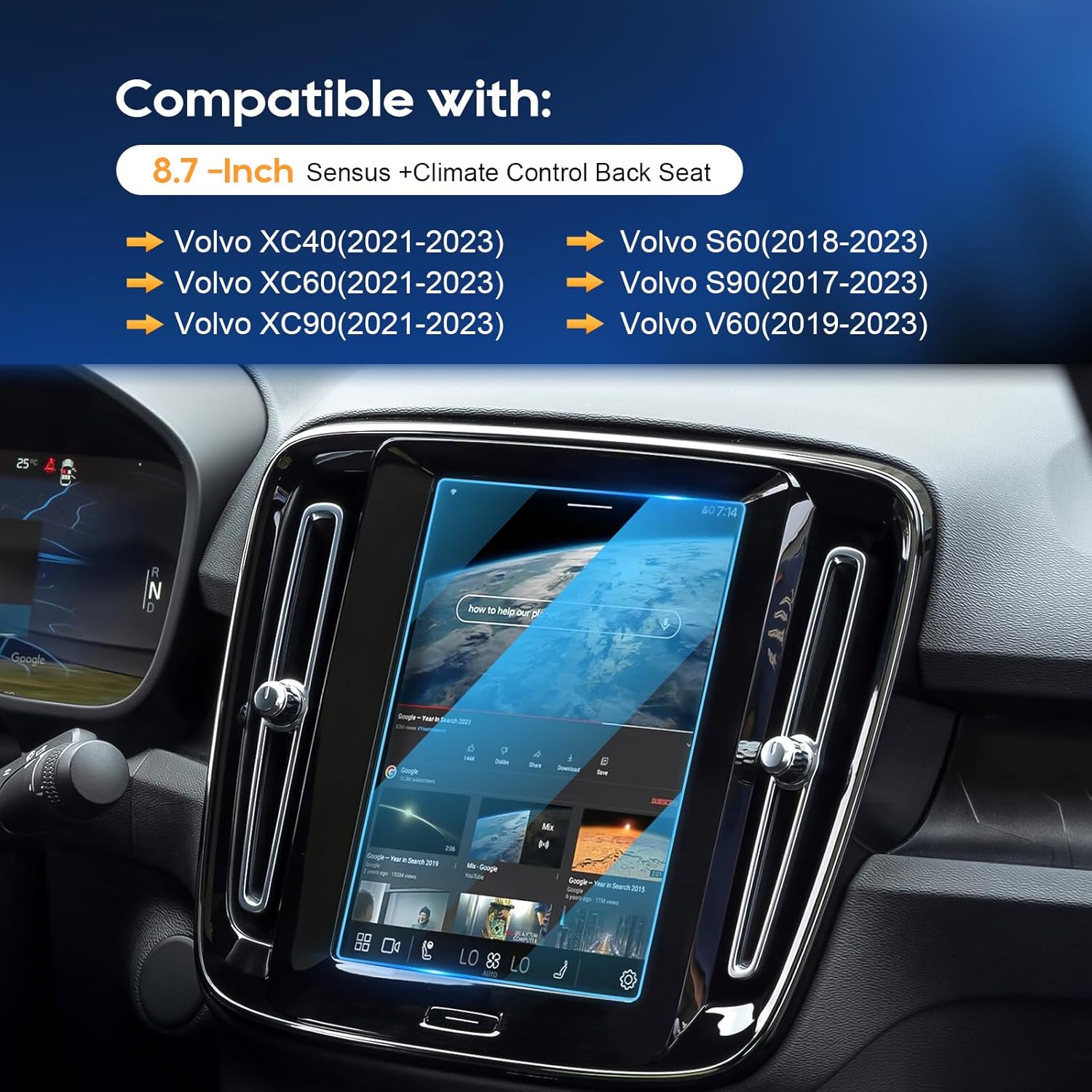 Buy now Car Screen Protector for Volvo Accessories XC90/XC60/XC40/S90/S60/V90/V60(2016-2025) 8.7 inch + AC Climate Control Touch Screen Mil-Grade 9H+ Tempered Glass HD [No More Glare& Fingerprint] 2-Pack at indiglob india
