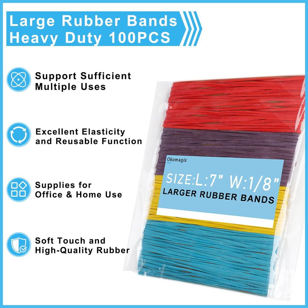 Large Rubber Bands Heavy Duty, 7 Inch, 100Pcs, Long Rubber Band