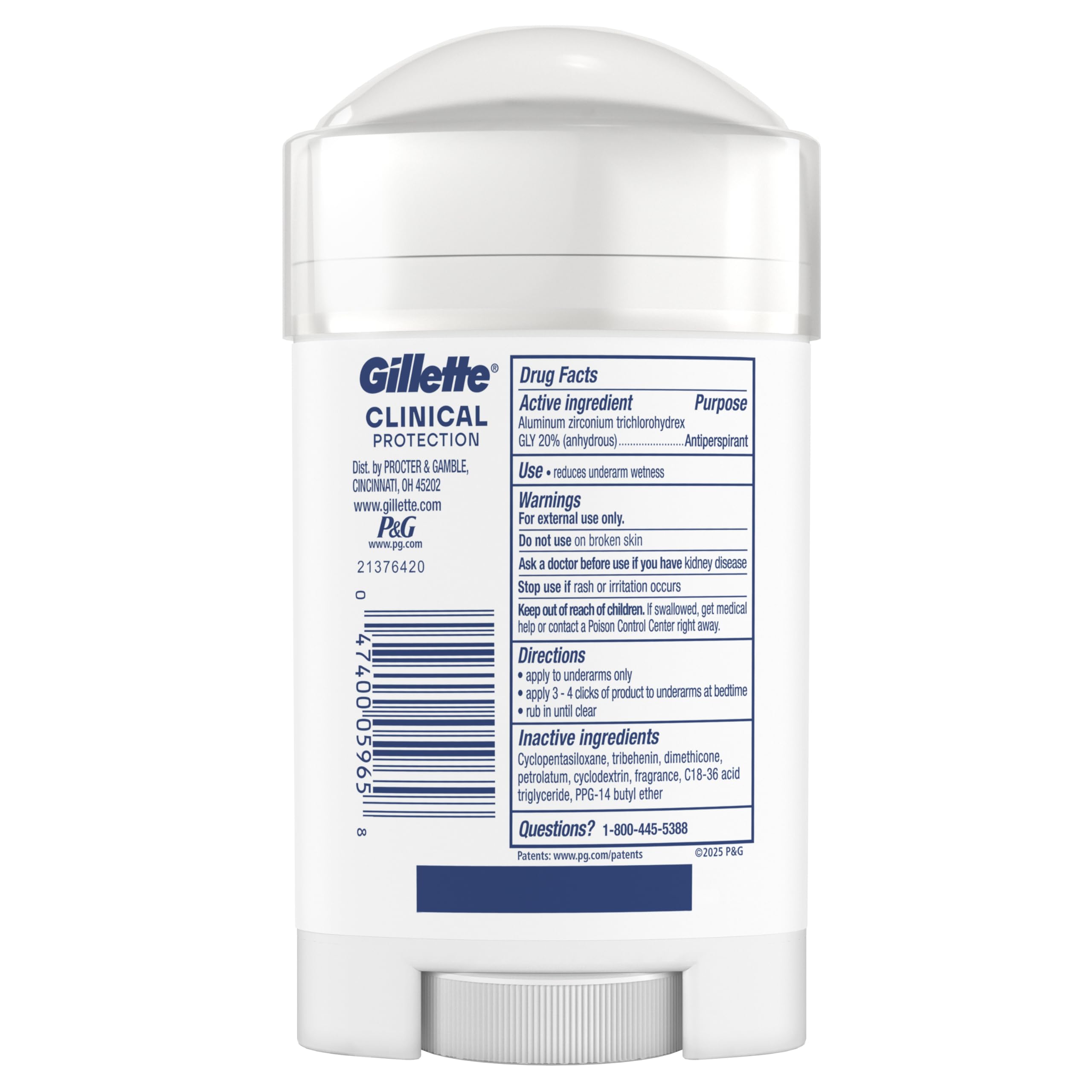 Gillette Clinical Antiperspirant and Deodorant for Men, 100HR Sweat & Odor Protection, Long Lasting Freshness, Anti-White Mark Technology, Gentle on Skin, Soft Solid, Ultimate Fresh Scent, 2.6 oz