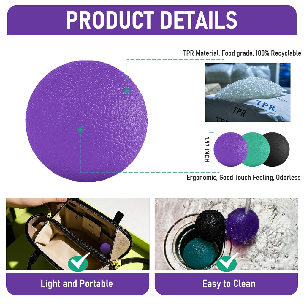 3 Pack Stress Balls for Adults, Squeeze Balls for Hand Therapy