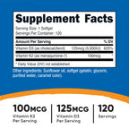 Nutricost Vitamin D3 + K2 (5000 IU D3 / 100mcg MK7) 120 Softgels, GMO-Free | Gluten-Free