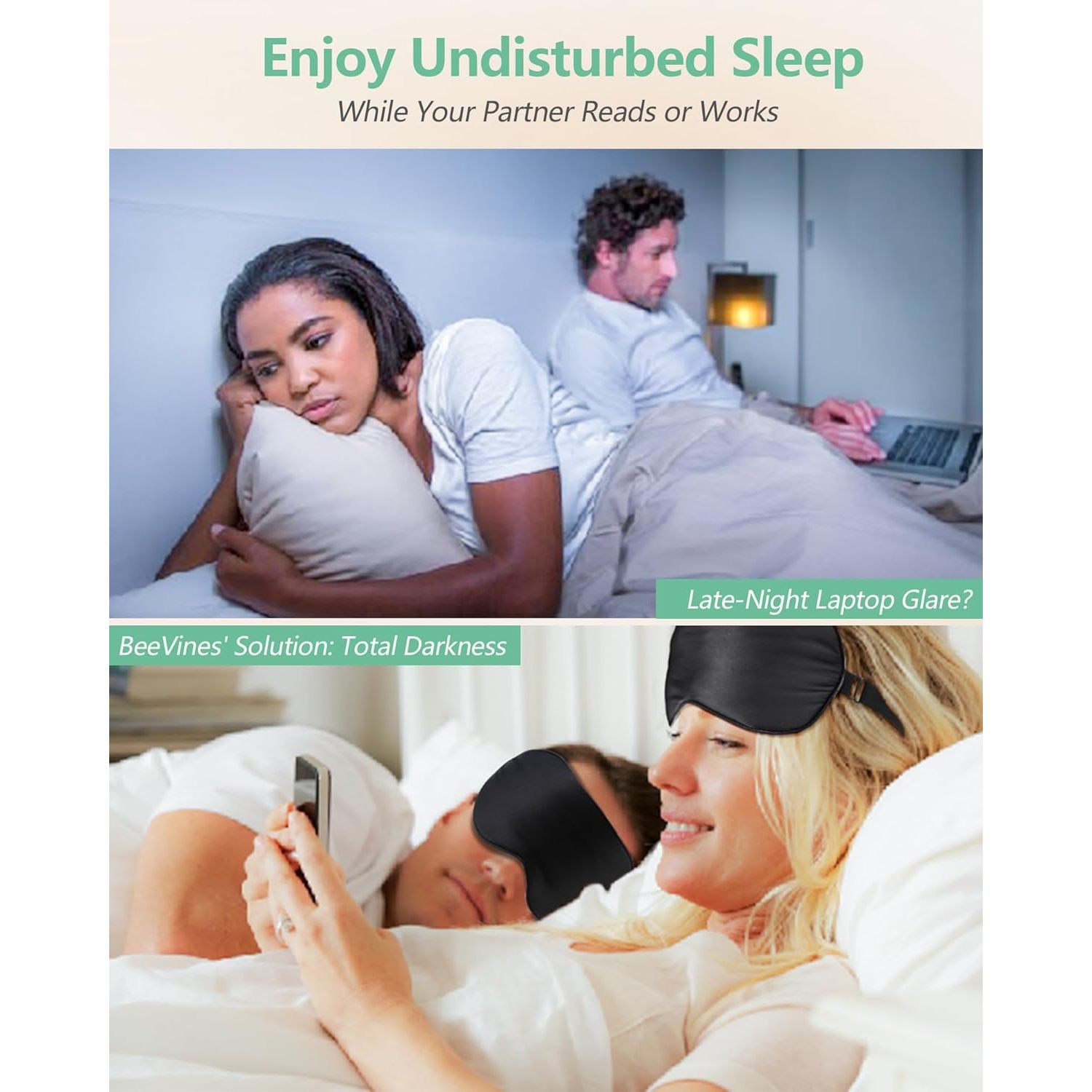 Buy now BeeVines Sleep Mask, 2 Pack 100% Real Natural Silk Eye Masks with Adjustable Strap for Sleeping, Mulberry Silk Eye Sleep Shade Cover, Blocks Light Reduces Puffy Eyes Traveling Gifts (Black & Black) at indiglob india