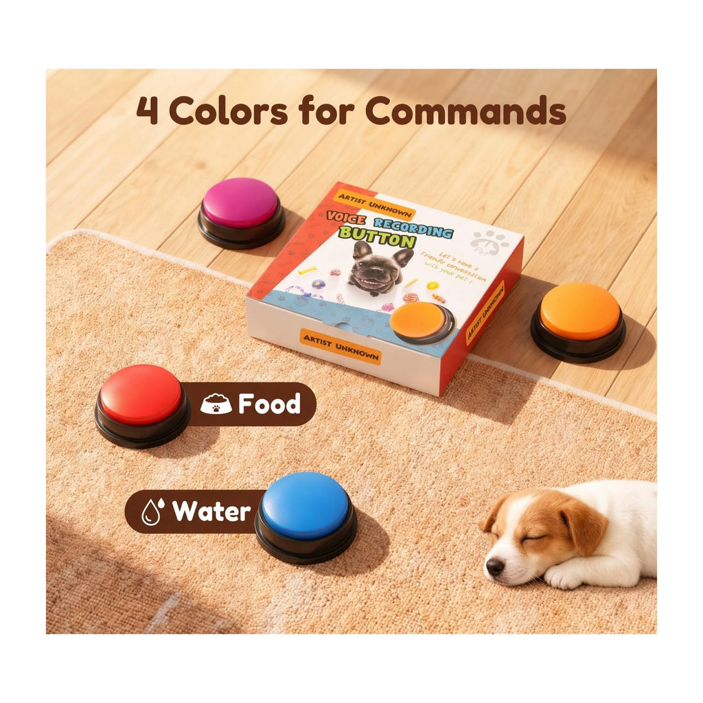 Artist Unknown 4 Color Voice Recording Button, Dog Buttons for Communication Pet Training Buzzer, 30 Second Record & Playback, Funny Gift for Study Office Home - 4 Color Packs