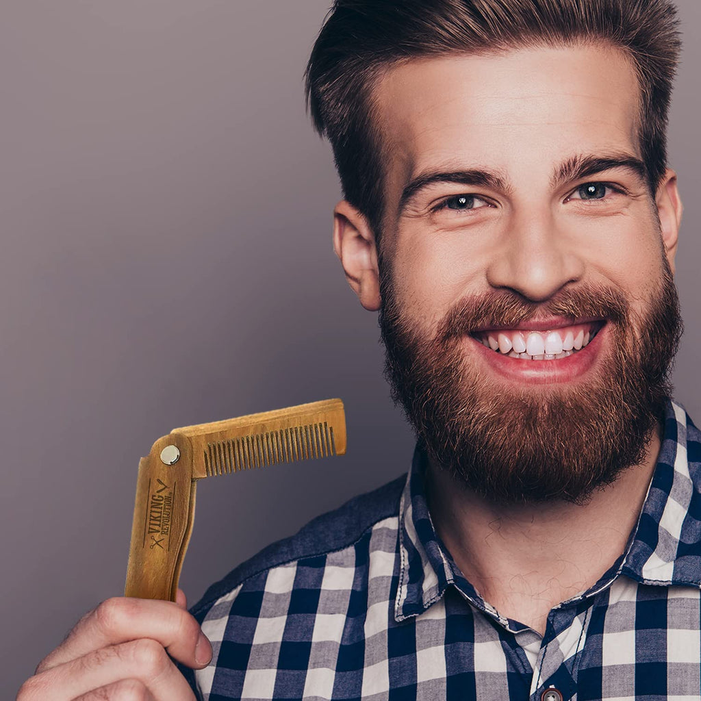 Viking Revolution Folding Beard Comb - Natural Wooden Comb - 1 Count