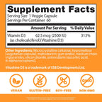 Doctors Best Vegan Vitamin D3 2500 IU Veg Caps - Vegan Vitamin D Supplement for Men & Women, Helps Support Calcium Absorption, Heart Health & Immune Support, 62.5 mcg per Serving - 60 Veggie Capsules