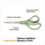 Fiskars 8” SoftGrip Titanium All Purpose Scissors for Office, 3-Pack