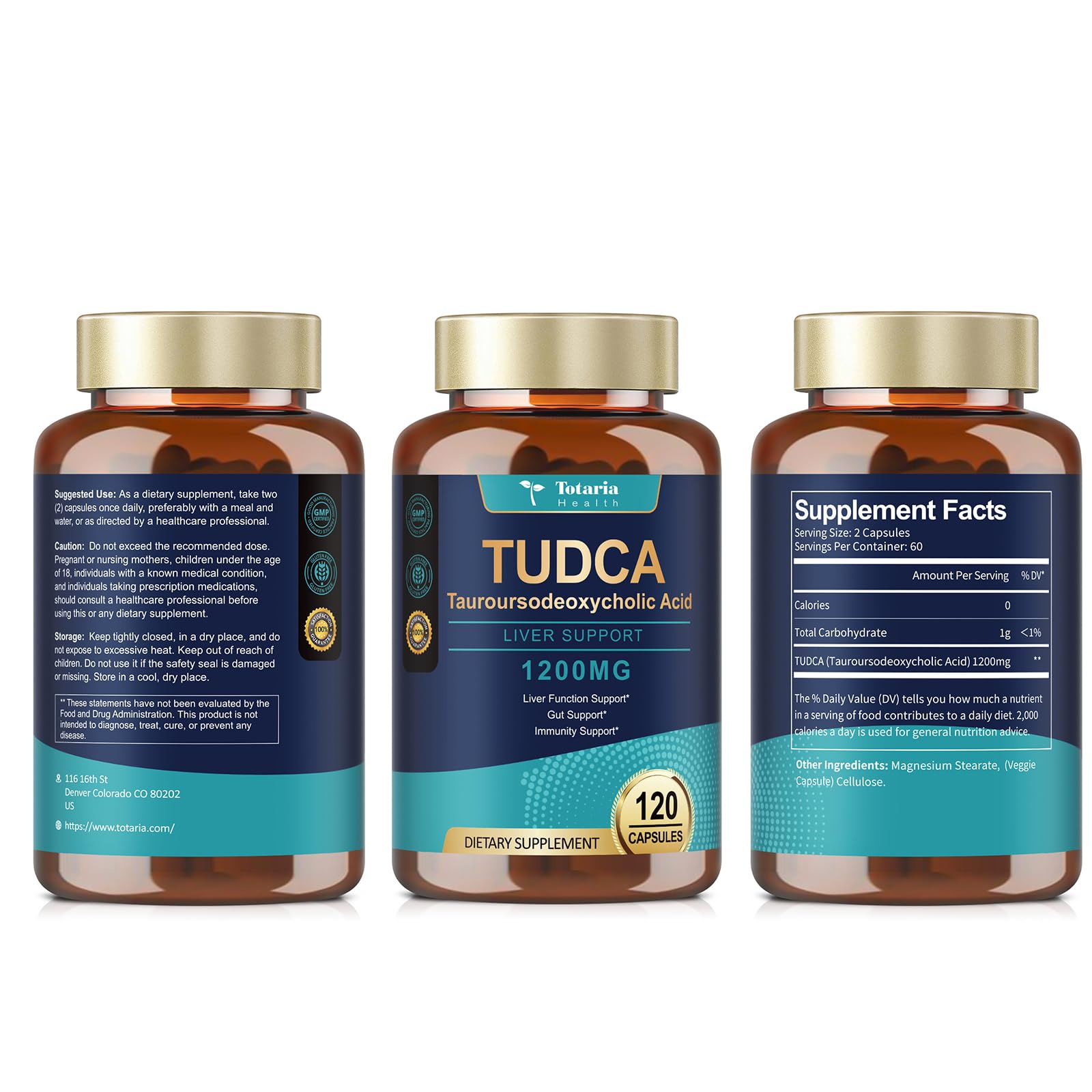 Totaria TUDCA Bile Salts 1200mg (Tauroursodeoxycholic Acid), 120 Capsules, Ultra Strength Pure TUDCA Liver Supplements, Liver and Gallbladder Cleanse & Repair, Vegan