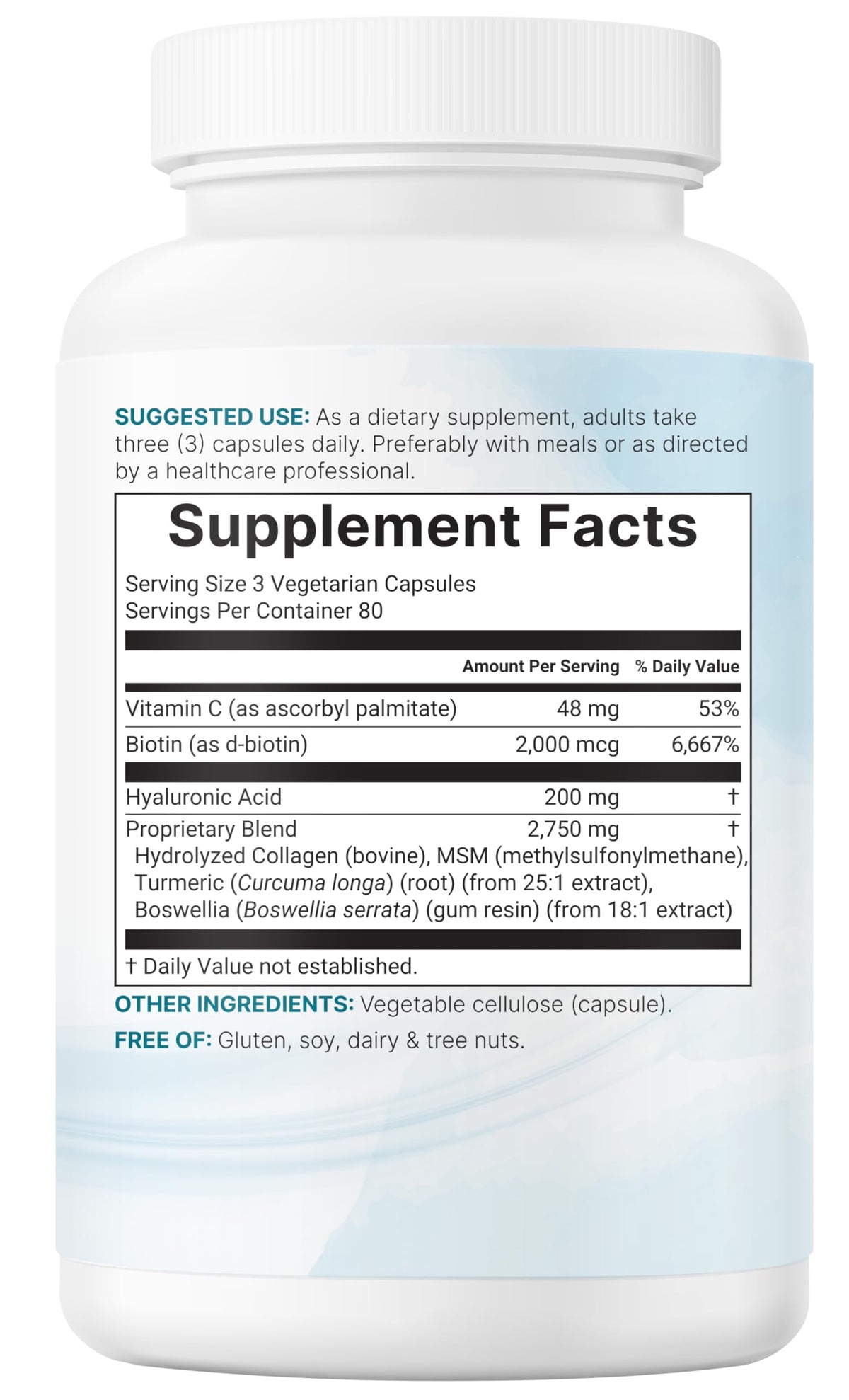 Hyaluronic Acid Complex 3000mg with Collagen & MSM, 240 Veg Capsules