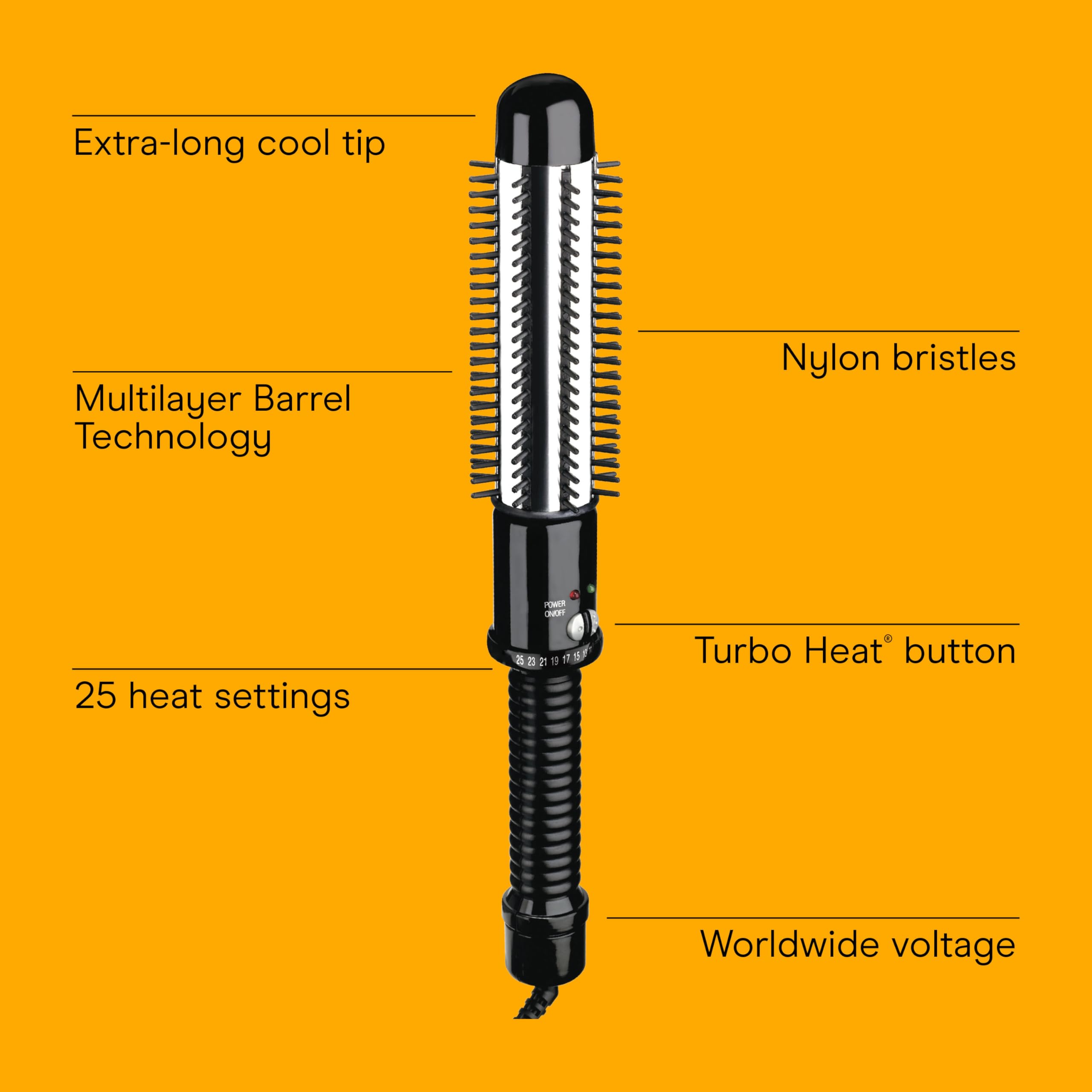 Conair Instant Heat Curling Iron Brush with 1-1/4 in Barrel, 25 Heat Settings, 30-Second Heat-Up, and Dual Voltage, Travel Ready Hair Styling Tool for Medium & Short Hair, Black, BC86N