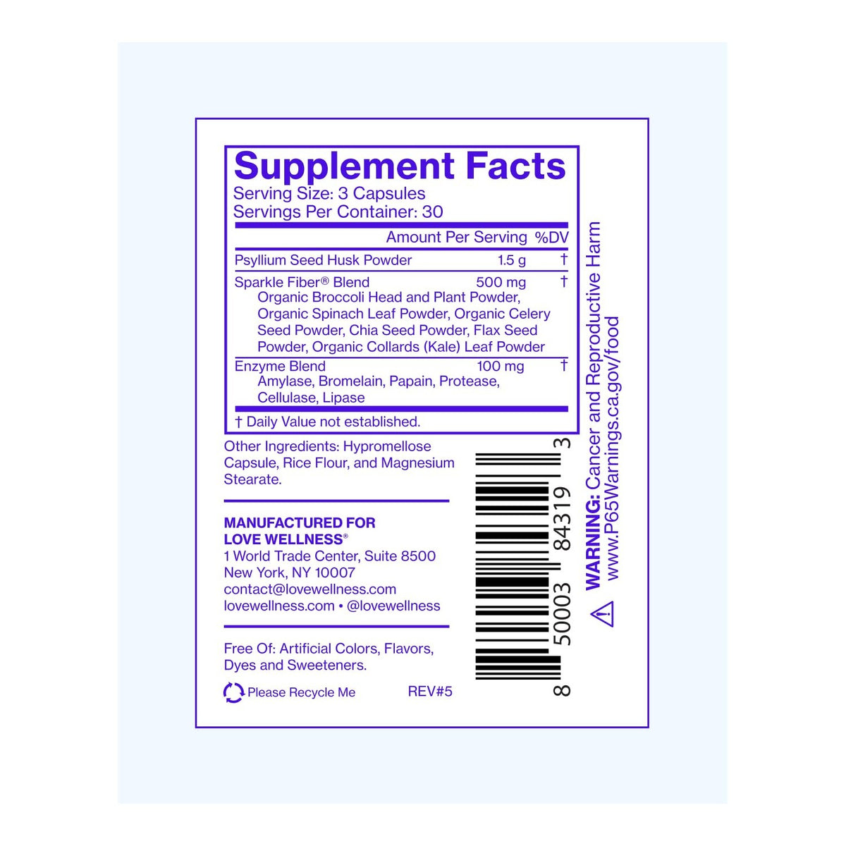 Love Wellness Sparkle Fiber| Fiber Supplement with Digestive Enzymes| 90 Ct