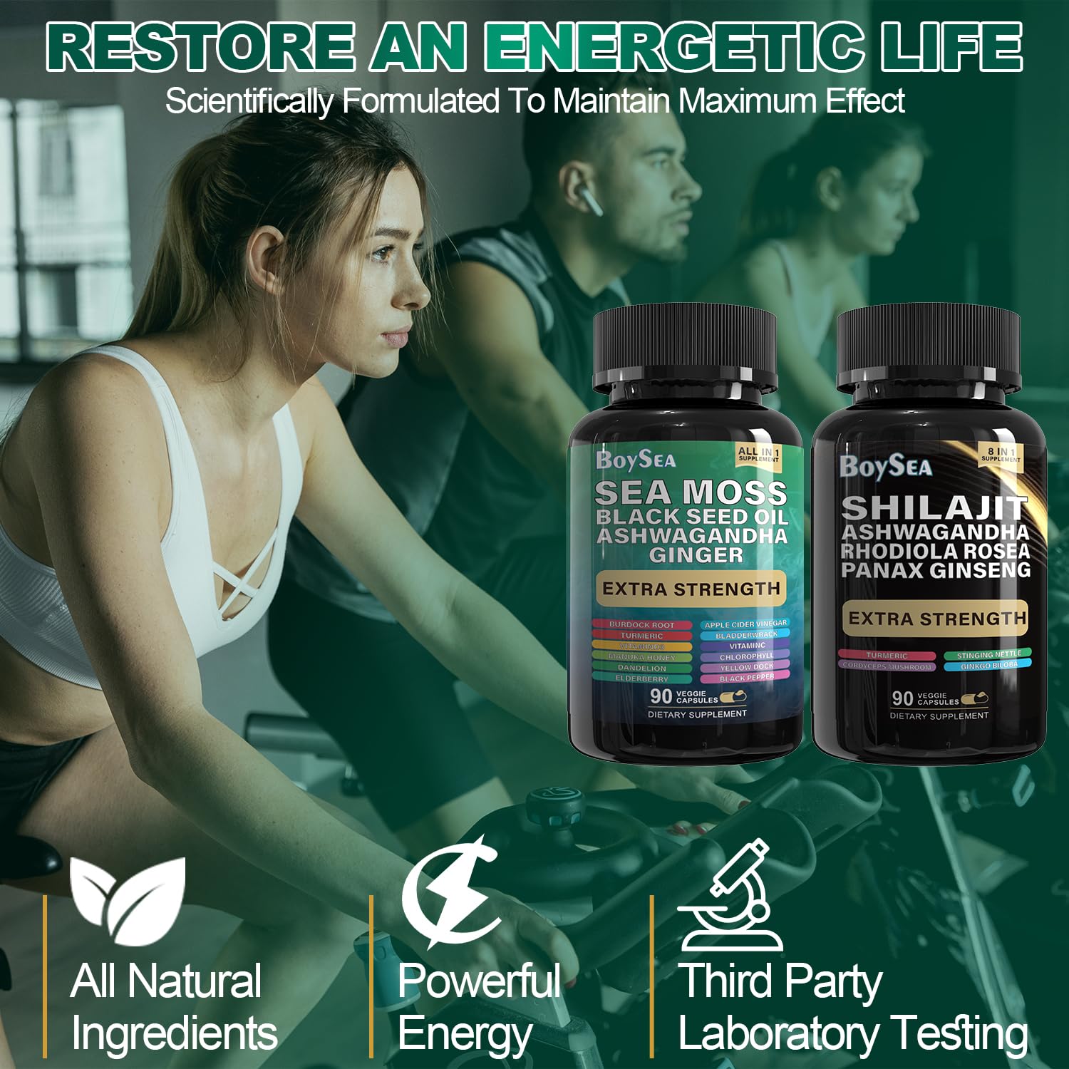 Boysea.Shilajit and Sea Moss Bundle - Sea Moss, Black Seed Oil, Ashwagandha, Ginger & Shilajit, Rhodiola Rosea, All in 1 Supplements - 540 Count