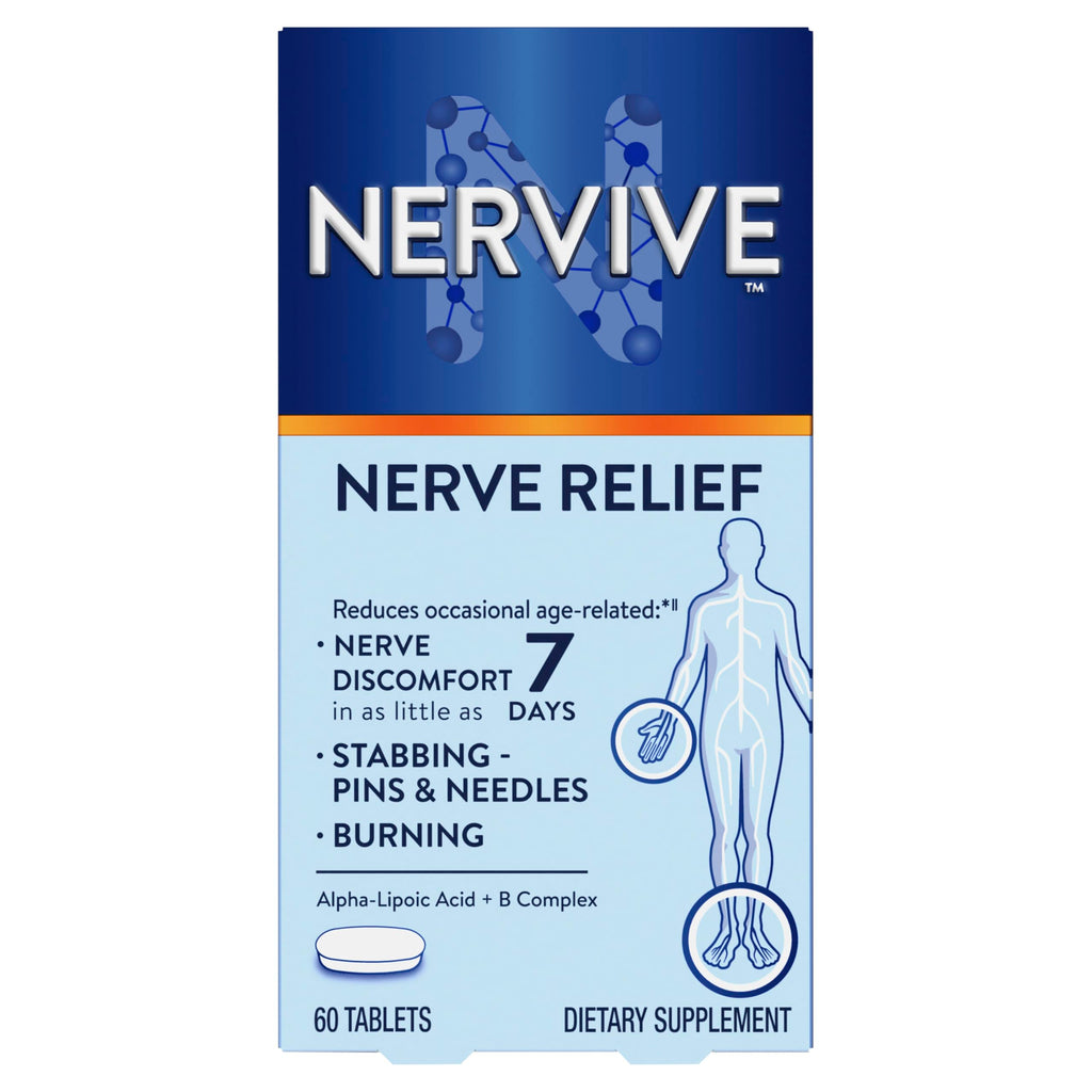 Nervive Nerve Relief, Occasional Nerve Discomfort II, Nerve Relief, Starts Working in 7 Days, Stabbing, Burning, Alpha Lipoic Acid, B Vitamins, Turmeric, Ginger, Supplement, 60 Tablets