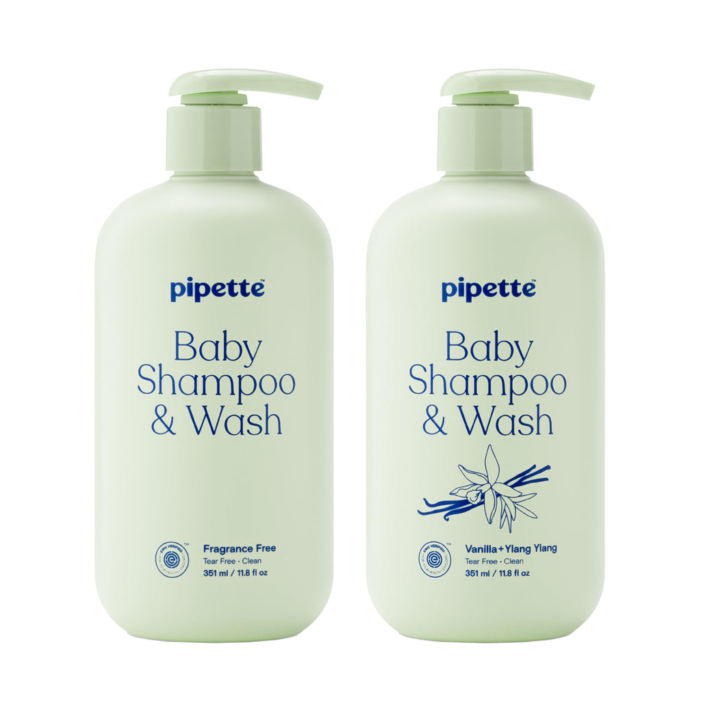 Pipette Baby Shampoo + Wash Discovery Duo, Pack of 2, Includes Fragrance Free and Vanilla + Ylang Ylang Scents, Gentle Tear-Free Newborn Baby Bath Essentials, Non-Toxic and Hypoallergenic