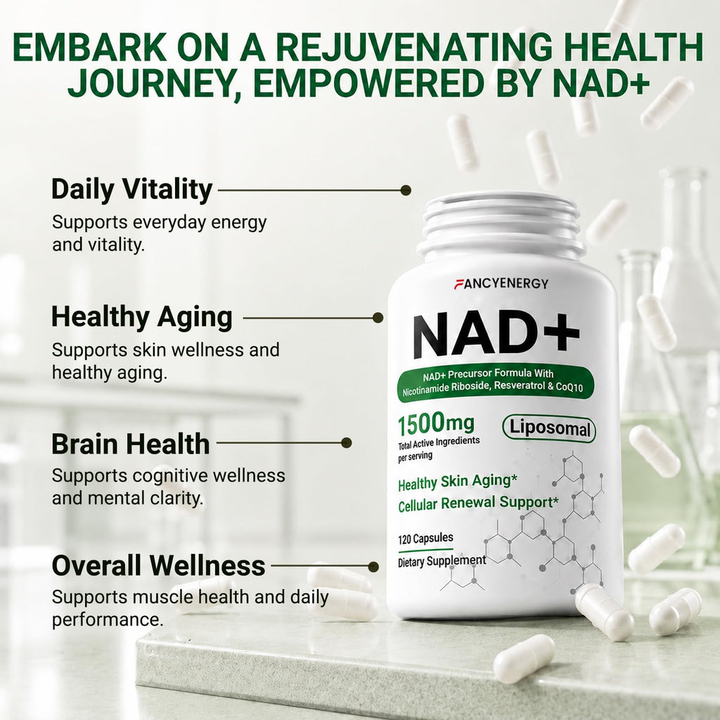 NAD+ Supplement, Liposomal NAD Nicotinamide Riboside Resveratrol 1500 mg - Anti-Aging & Brain Health, Improve Energy - Specifically for Women and Men, 120 Cout