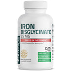 Bronson Iron Bisglycinate 25 mg, 90 Vegetarian Capsules | Gentle on the Stomach, Non-Constipating, Supports Energy & Red Blood Cell Production, Non-GMO, Gluten-Free & Soy-Free