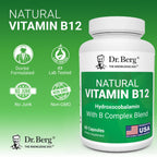Dr. Berg Natural Vitamin B12 1000 mcg (Hydroxocobalamin) 60 Capsules – Energy, Brain & Nervous System Support* – w/B-Complex + Magnesium – 4X Lab Tested, GMO-Free, No Fillers