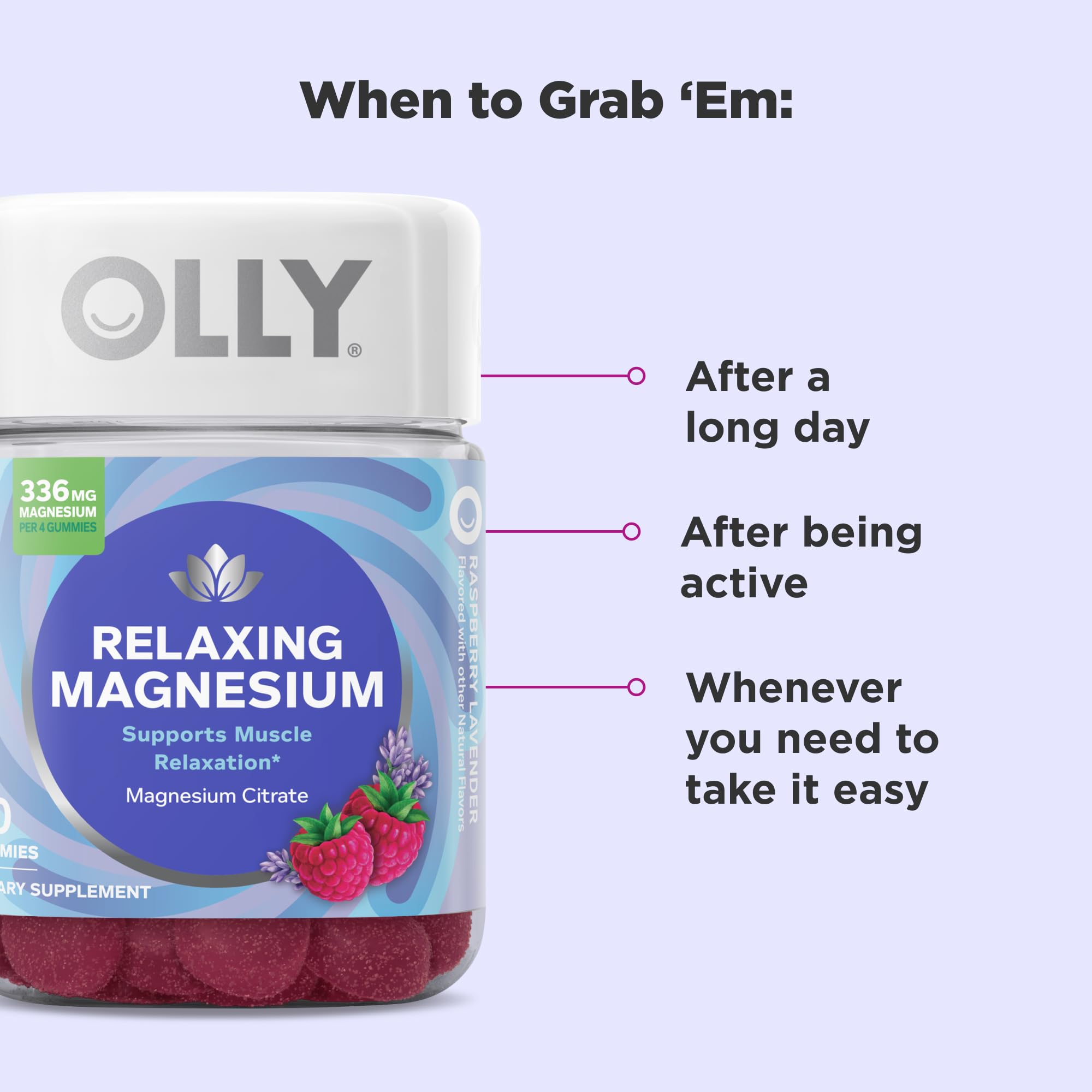 OLLY Relaxing Magnesium Gummies, Supports Muscle Relaxation* - 60 Count