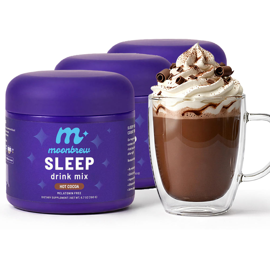 MoonBrew Magnesium Hot Cocoa Sleep Aid - Sugar-Free Calming Drink Mix - 3PK | Nighttime Sleepy Powder with Zinc Glycinate, Chocolate Flavor for Relaxation, Stress & Deep Rest, Melatonin Free