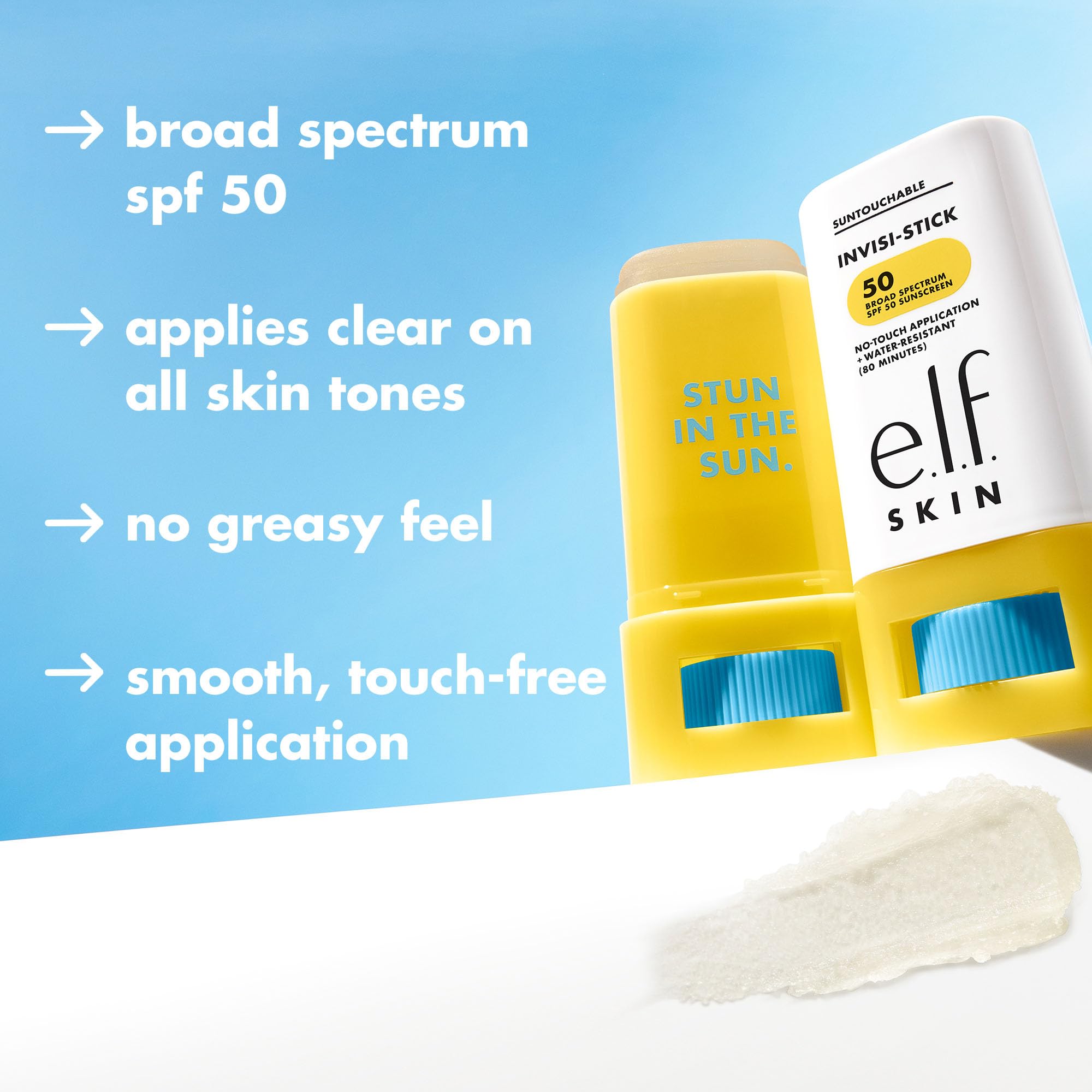 Buy now e.l.f. SKIN Suntouchable Invisi-Stick SPF 50, Clear Sunscreen For A Natural Finish, Made With Moisturizing Sunflower Seed Oil, Vegan & Cruelty-Free at indiglob india