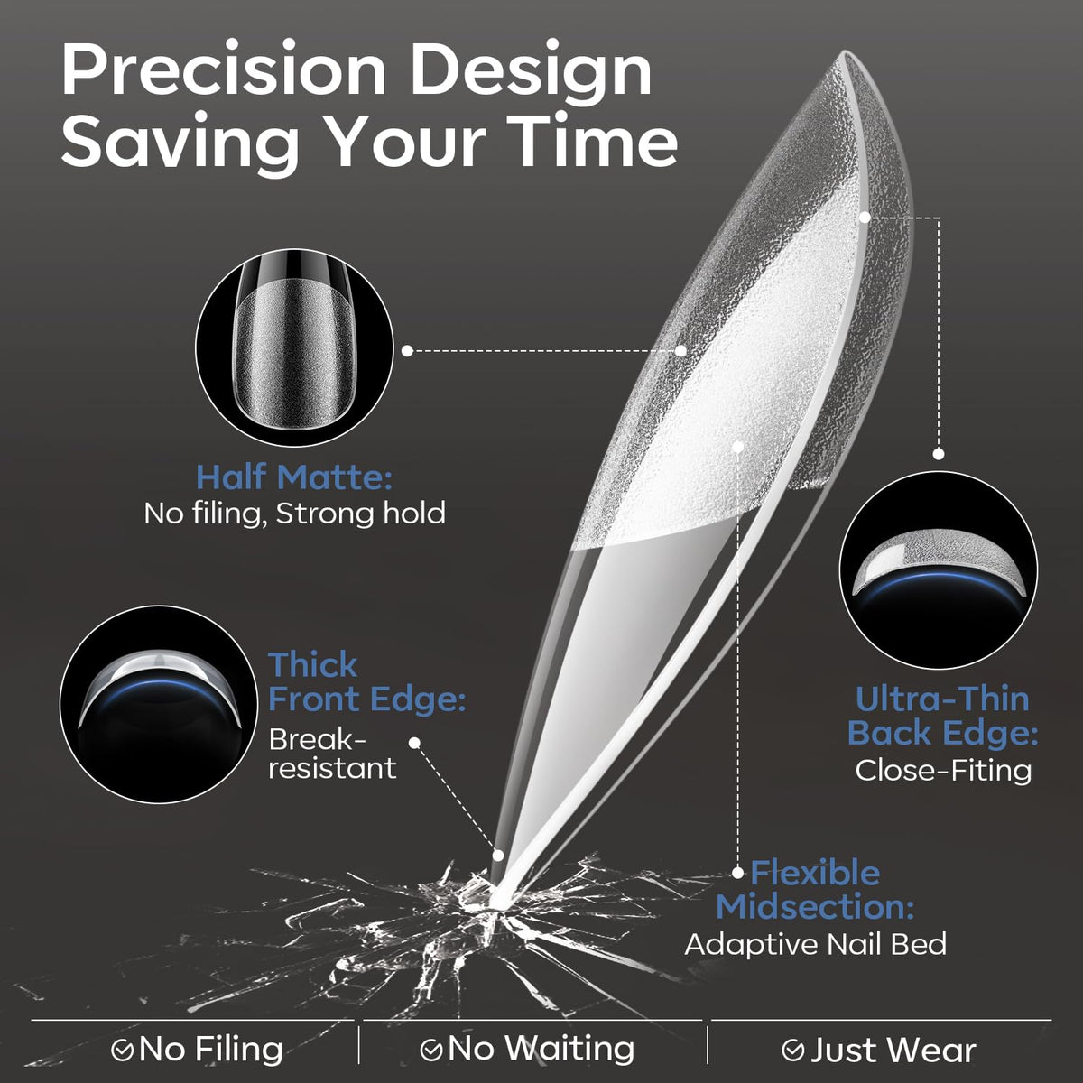 Modelones' 360pcs Short Almond Nail Tips feature a half-matte finish, designed for durability and easy application.