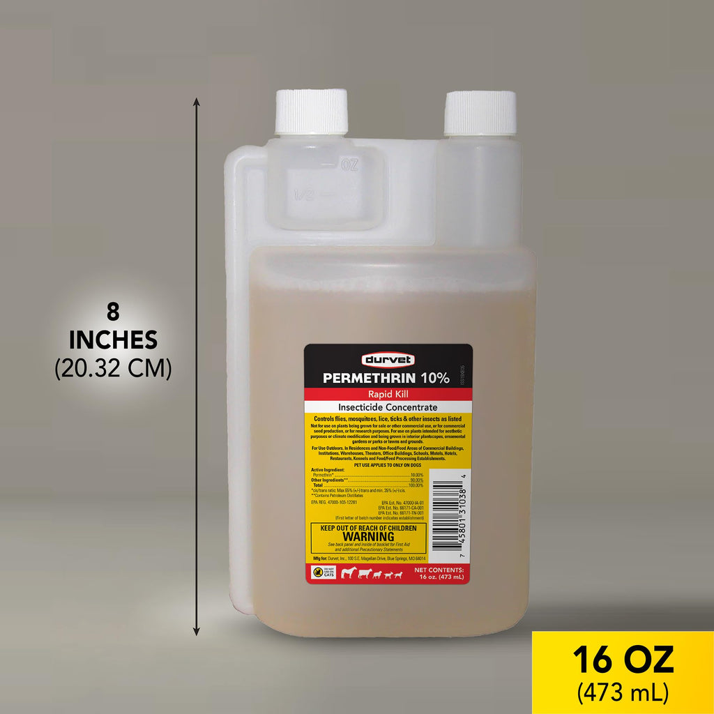 Durvet Permethrin Concentrate 10% - Control Insecticide Flea, Tick, Fly, Lice & Mite, 16 oz.