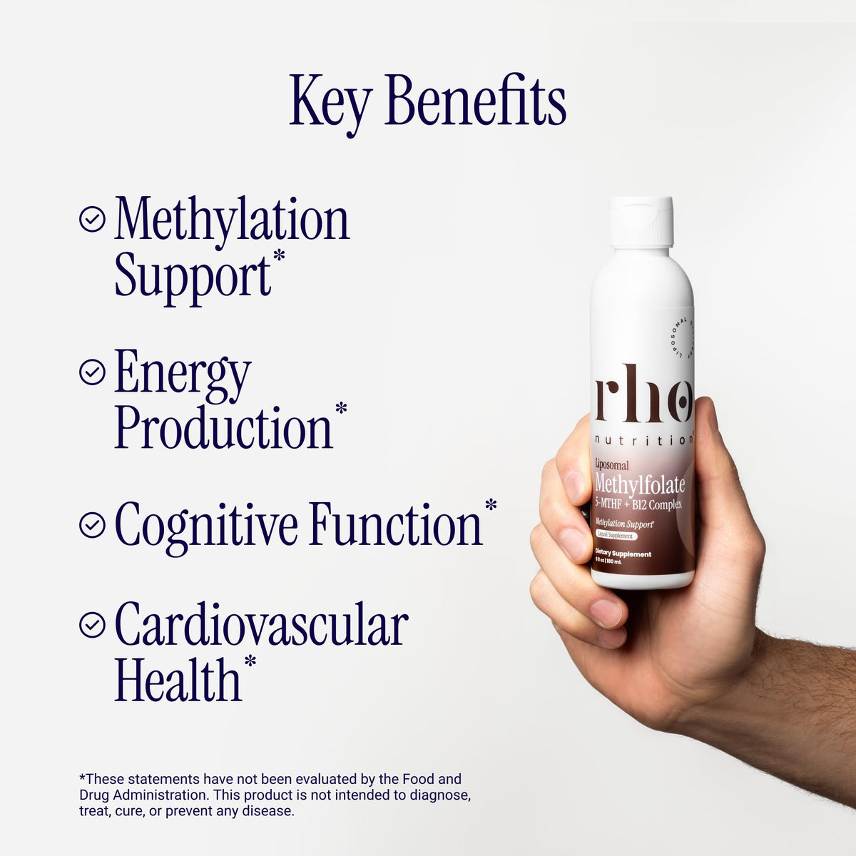 Rho Nutrition Liposomal Methylfolate 5-MTHF + B12 Complex Liquid Supplement