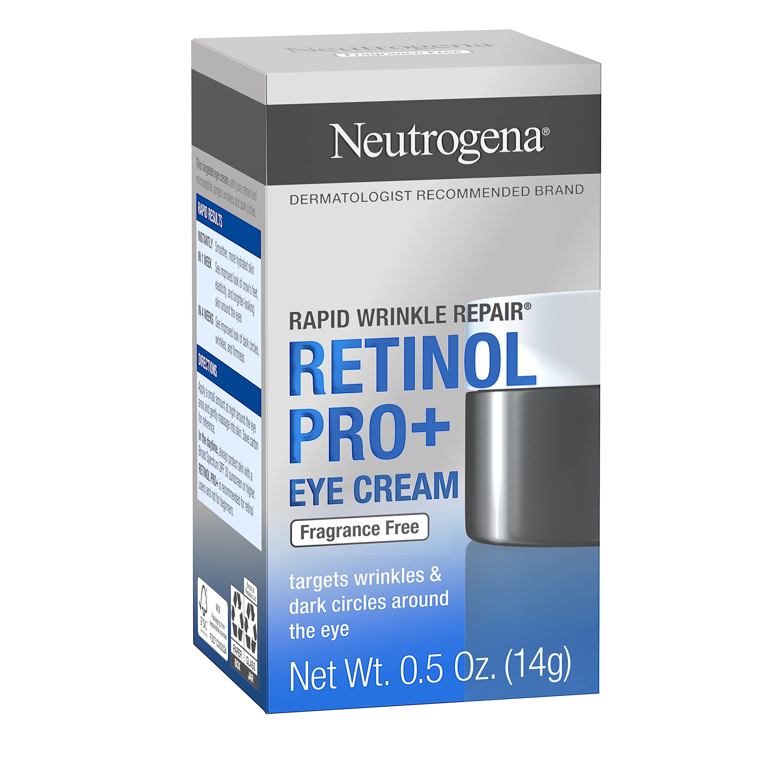 Buy now Neutrogena Rapid Wrinkle Repair Retinol Pro+ Anti-Wrinkle Eye Cream, Targeted Eye Cream for Wrinkles & Dark Circles, Formulated without Fragrance, Dyes, Phthalates, and Parabens, 0.5 oz at indiglob india