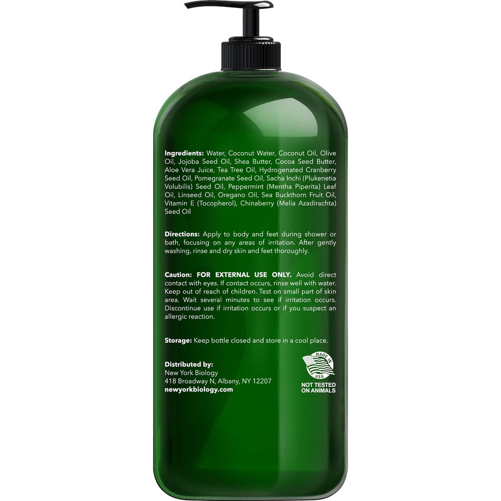 New York Biology Tea Tree Body Wash for Men & Women - 16.9 Fl Oz | Moisturizing Body Wash Helps Soothe the Skin, Refreshing & Hydrating Cleanser for Body & Feet
