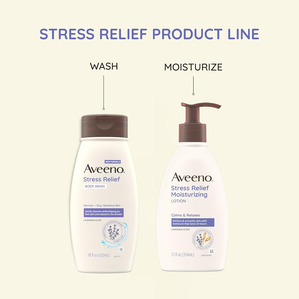 Buy now Aveeno Stress Relief Body Wash for Women, Calming Lavender Scent & Prebiotic Oat, Cleanser for Sensitive Dry Skin, Paraben, Dye & Soap-Free, 33 Fl Oz at indiglob india