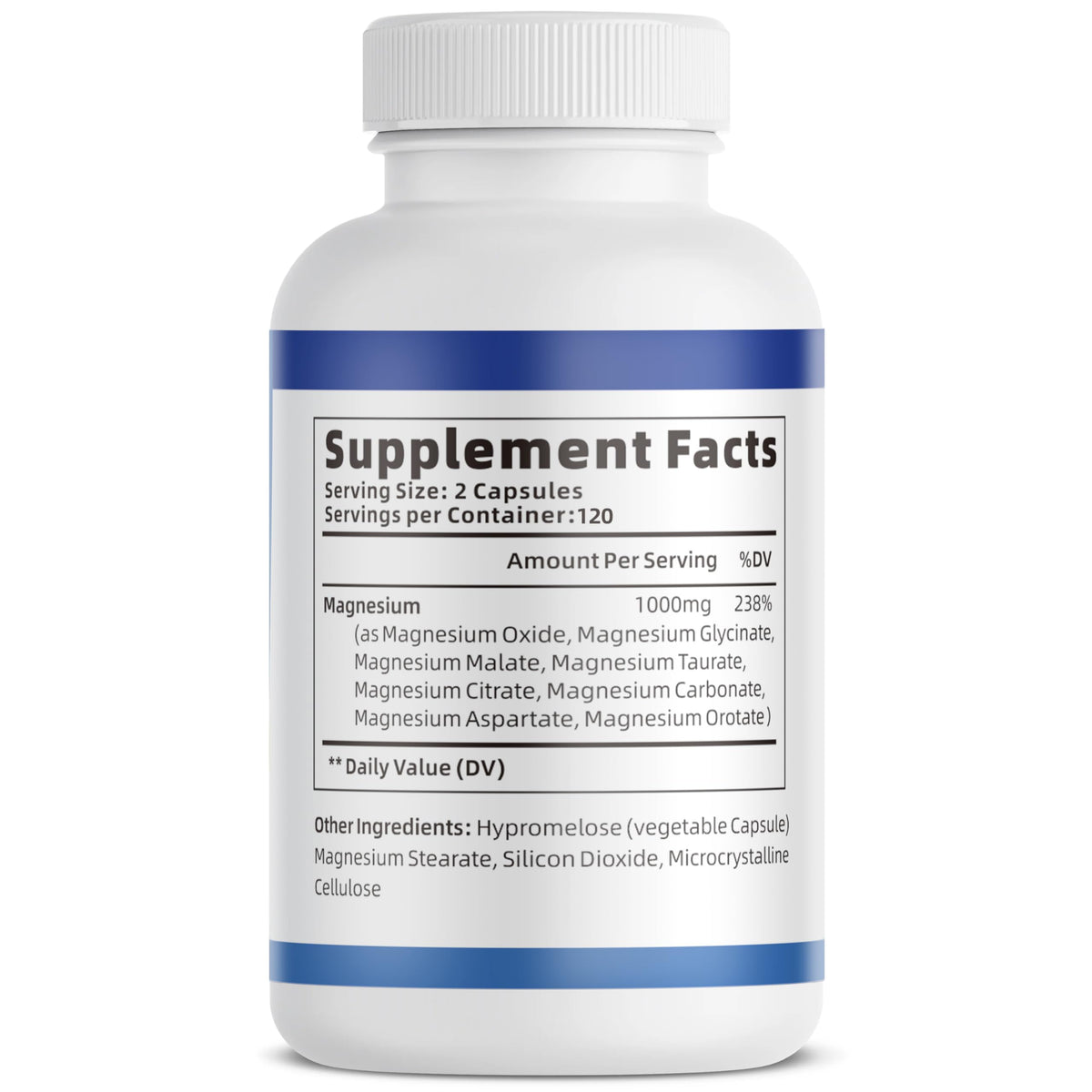 1000mg Magnesium Complex Capsules, 8-in-1 Magnesium Glycinate, Citrate, Malate, Taurate, Oxide, Carbonate, Aspartate, Orotate - 240 Capsules (1 Bottle (240 Capsules))