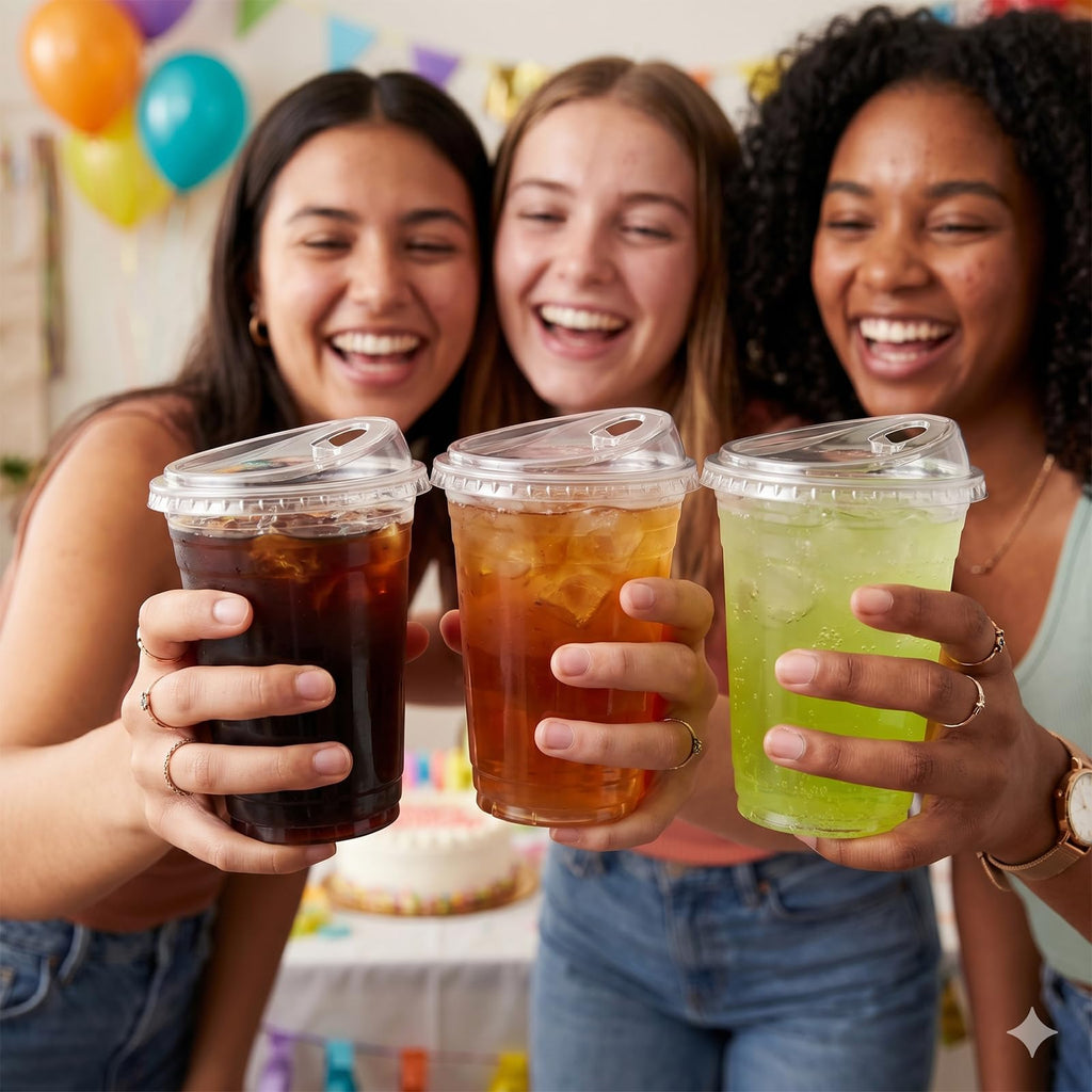 VITEVER 25 Pack - 16 oz Clear Plastic Cups with Strawless Sip Lids – Sturdy & Food Safe Disposable Iced Coffee Cups, BPA Free Smoothie Cups for Cold Drinks - 25 Pack