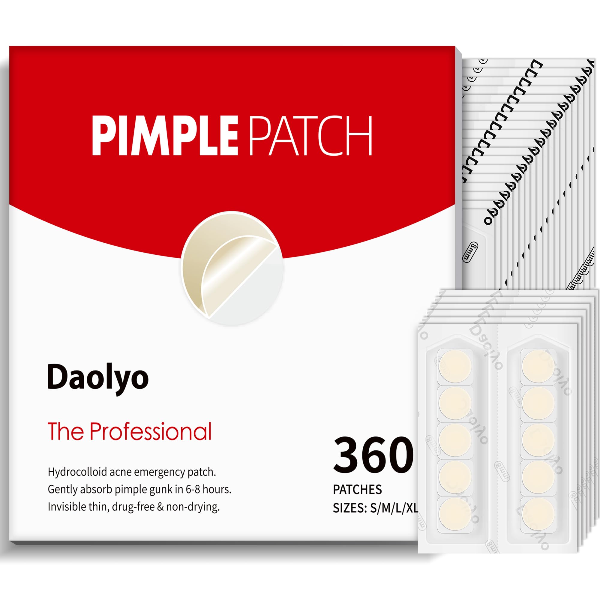 Daolyo Pimple Patches for Face, 4 Size 300 Counts Hydrocolloid Acne Patches | Pimple Patches for Covering Zits and Blemishes, Spot Stickers with Salicylic Acid, Tea Tree Oil & Calendula Oil
