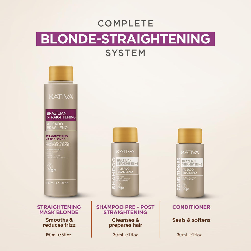 KATIVA Brazilian Keratin Hair Straightening Treatment Blonde, 12 Weeks Smooth Hair at Home, Anti Frizz Smoothing System for Light & Blonde Hair, Formaldehyde Free