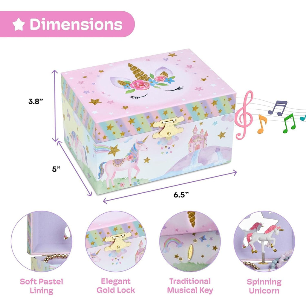 Buy now Jewelkeeper Musical Jewelry Box for Girls with Spinning Unicorn, Glitter Rainbow and Stars Design Music Box for Necklace, Earrings, and Accessories, Plays The Beautiful Dreamer Tune at indiglob india