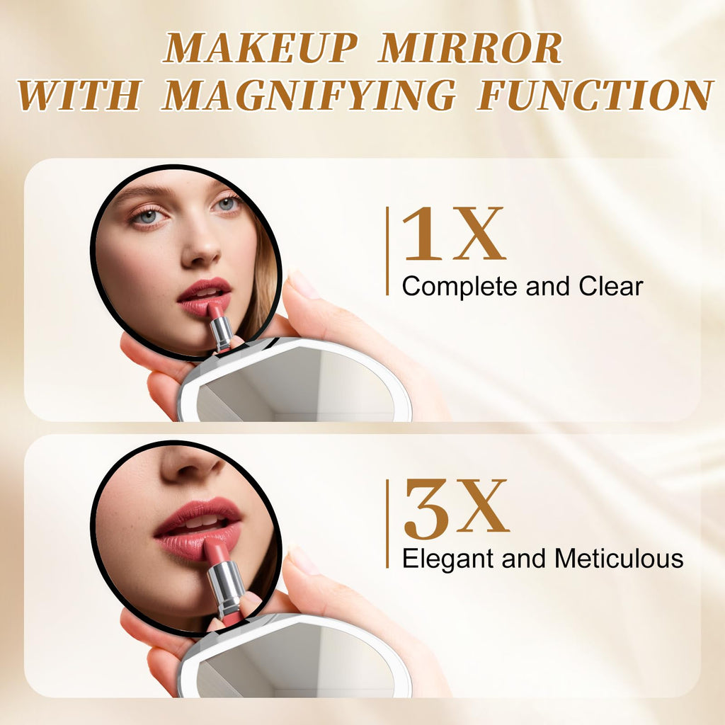 Black Compact Mirror with Light, 1X/3X Magnification LED Pocket Mirror | USB Data Cable, Mini, Purse, Pocket, Travel, Gift, makeup, mini, women, essentials, LED, fiberglass