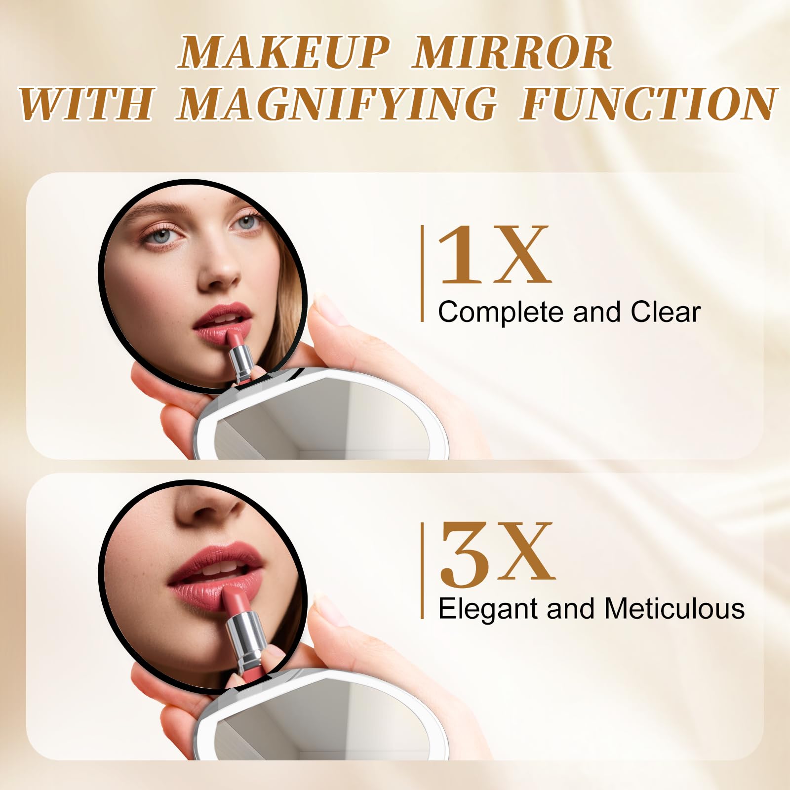 Black Compact Mirror with Light, 1X/3X Magnification LED Pocket Mirror | USB Data Cable, Mini, Purse, Pocket, Travel, Gift, makeup, mini, women, essentials, LED, fiberglass
