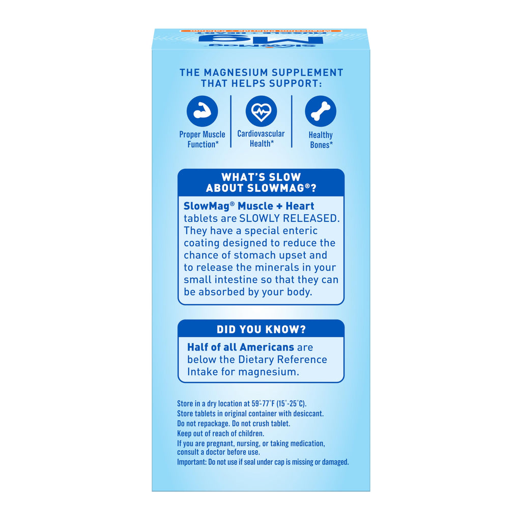 SlowMag Muscle & Heart Magnesium Chloride Supplement with Calcium, 120 Count, Supports Muscle Relaxation, Heart, Nerve & Bone Health, High Absorption