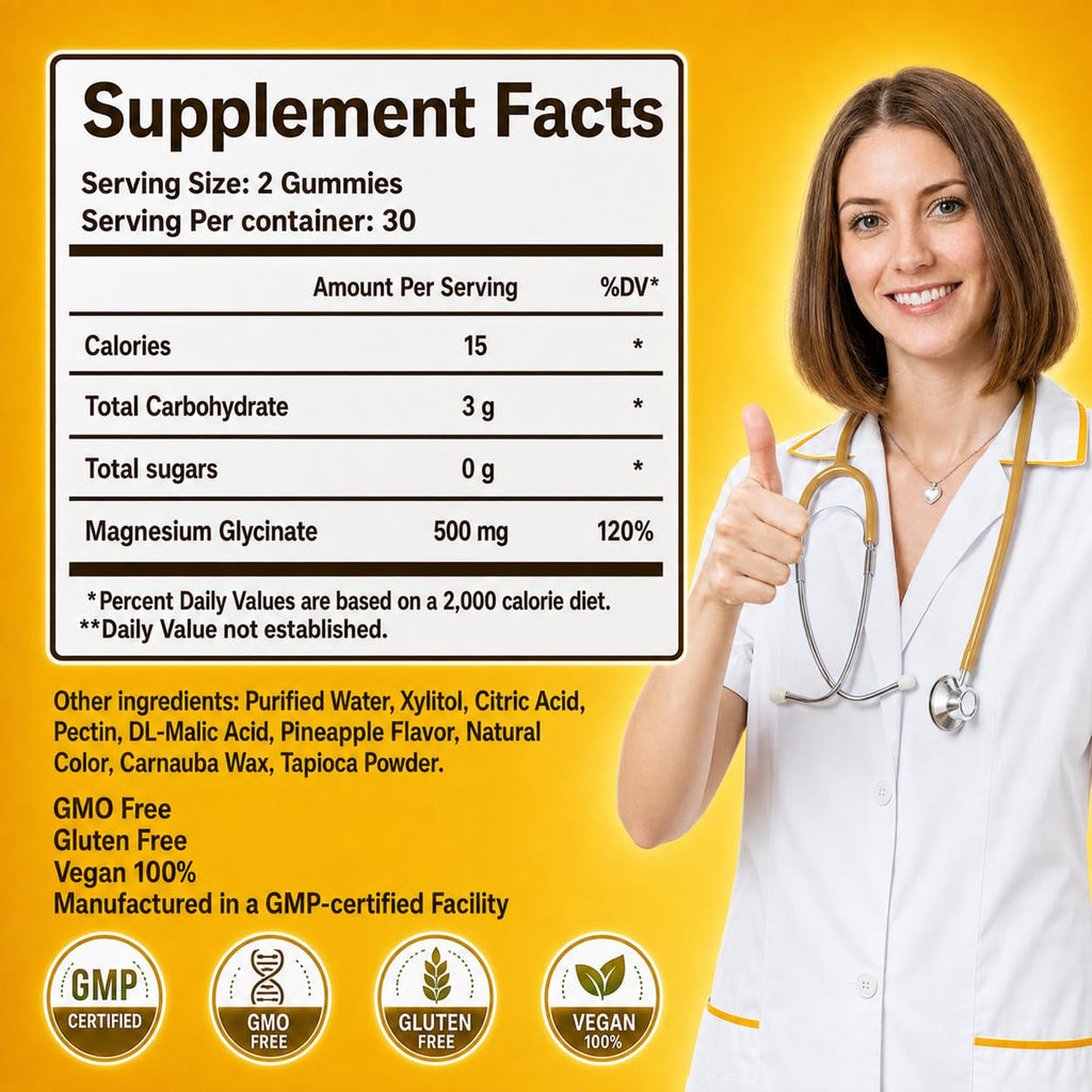Magnesium Glycinate Gummies 2 Bottles, Sugar-Free for Adults & Kids, Magnesium Gummies for Sleep, Stress & Muscle Relief, Supports Bone & Nerve Health, Vegan, Pectin-Based, Pineapple Flavor