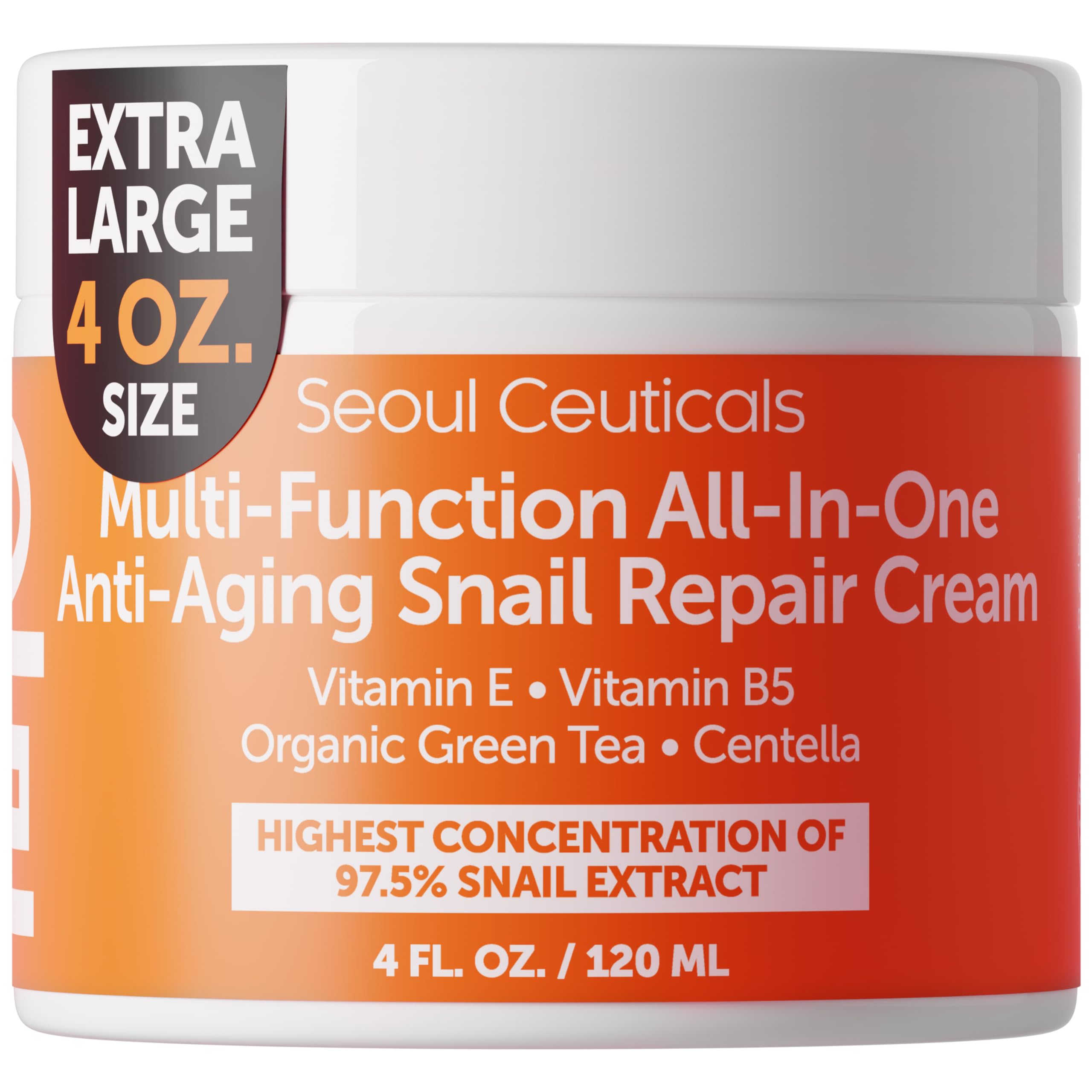 SeoulCeuticals 97.5% Snail Mucin Korean Face Moisturizer Day & Night Cream | 2oz Anti Wrinkle Anti Aging Repair, Natural Organic Cruelty Free Skin Care, K Beauty Facial Skincare for Oily Normal Dry Skin
