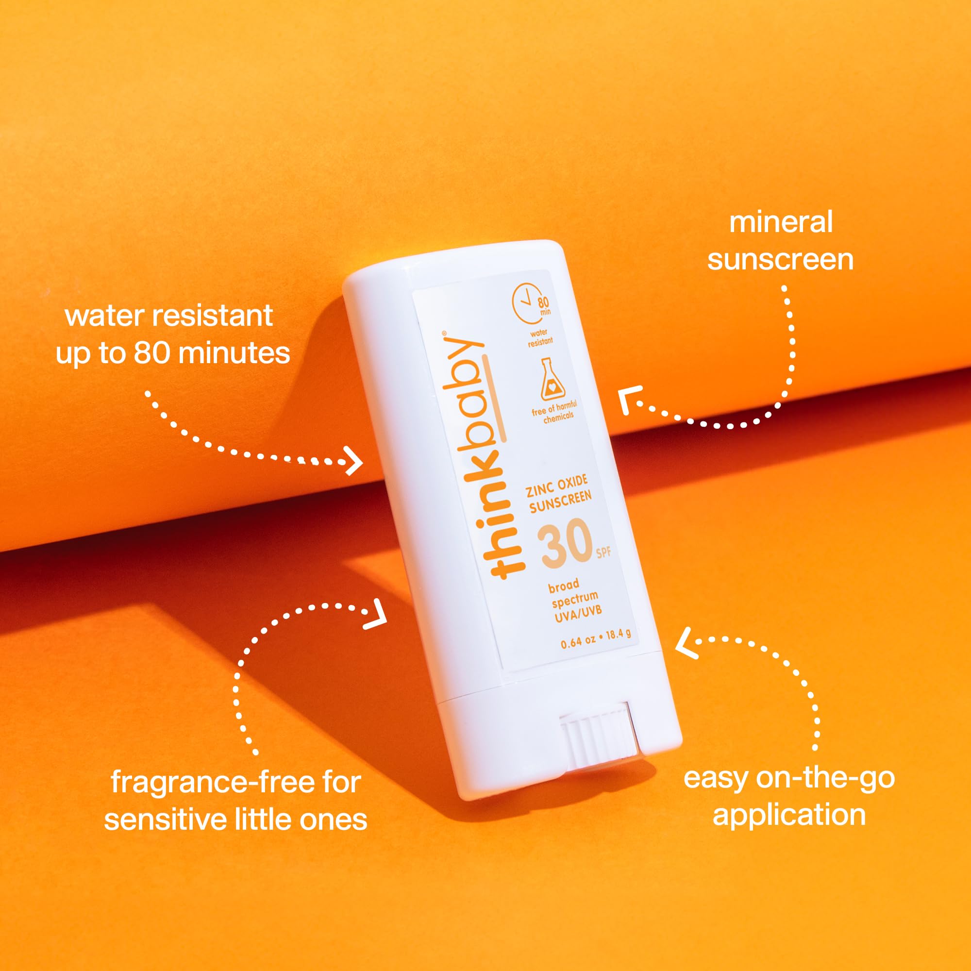 Thinkbaby Mineral Sunscreen Stick SPF 30, 0.64 Oz, Vegan & Water Resistant