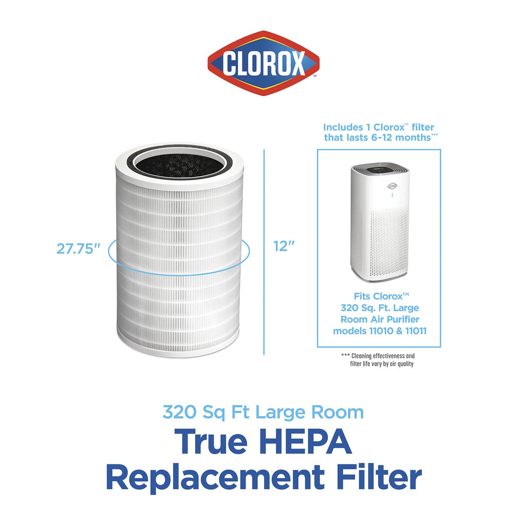 Buy now Clorox Large Room Air Purifier True HEPA Replacement Filter, 1,500 Sq. Ft. Capacity, Removes 99.97% of Allergens up to 0.1 Micron, Compatible with 11010 & 11011, 1 Count (12010) at indiglob india
